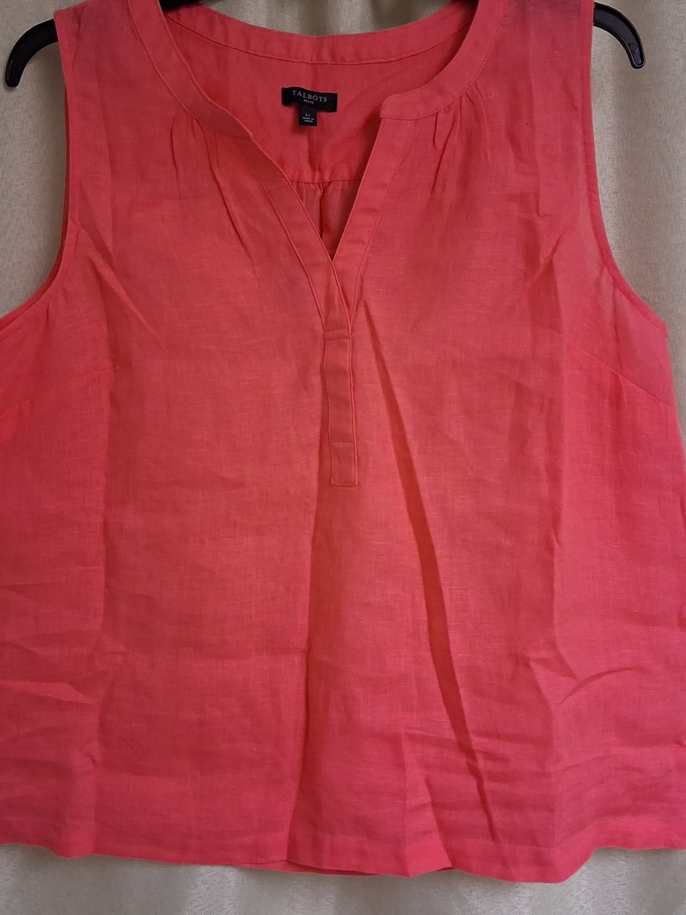 Talbots Coral Sleeveless Split-Neck Linen Top -Large Petite